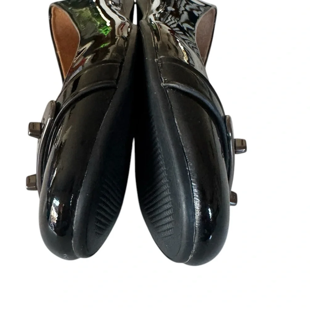 COACH Oswald Black Patent Leather Ballerina Flats with Metal Buckle Accent. - Picture 10 of 12
